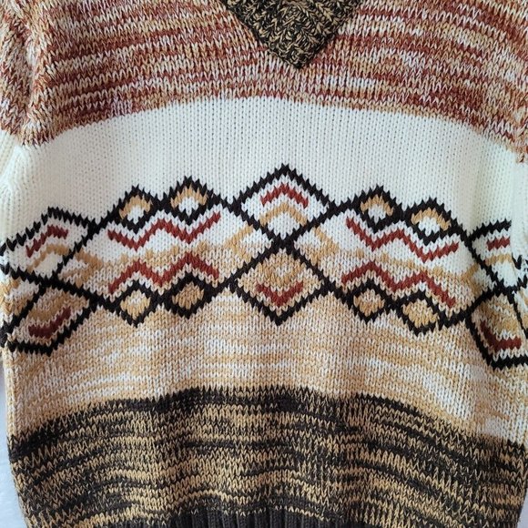 VTG D'Amigo Men's V-Neck Sweater Size Medium Brown Color Block Diamond Pattern - Picture 3 of 16